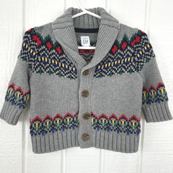 💘Not for sale💘 sold💘Gap Baby Boy Knit Button Cardigan Sweater Gray Heavyweight - Picture 2 of 7